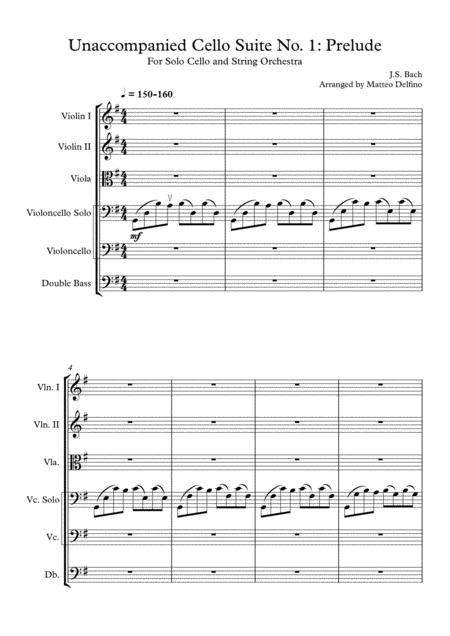 Unaccompanied Cello Suite No 1 Prelude Famous Cello Song String Orchestra Sheet Music