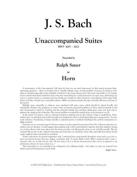 Unaccompanied Suites For Horn Sheet Music