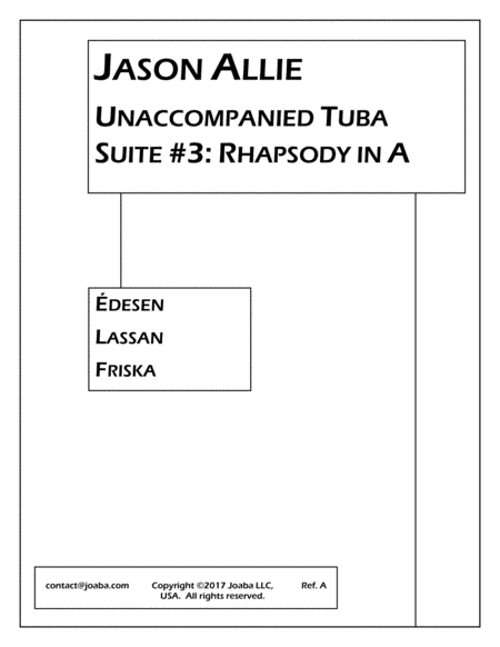 Unaccompanied Tuba Suite 3 Rhapsody In A Sheet Music