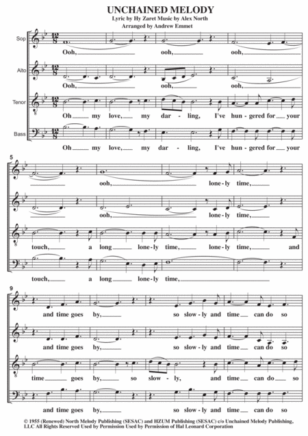 Free Sheet Music Unchained Melody A Cappella