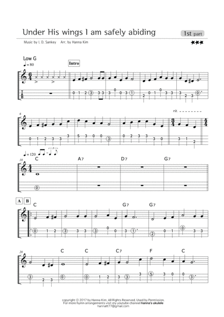 Under His Wings I Am Safely Abiding Hymn Ukulele Ensemble Sheet Music