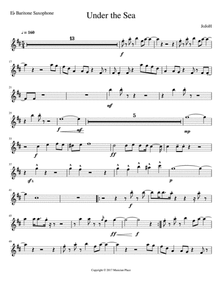 Under The Sea Eb Baritone Saxophone Sheet Music