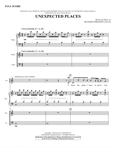 Free Sheet Music Unexpected Places Full Score