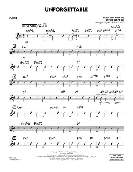 Free Sheet Music Unforgettable Arr Roger Holmes Guitar