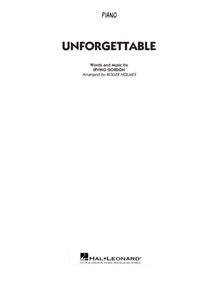 Unforgettable Arr Roger Holmes Piano Vocal Sheet Music