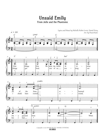 Unsaid Emily C Major Key Sheet Music