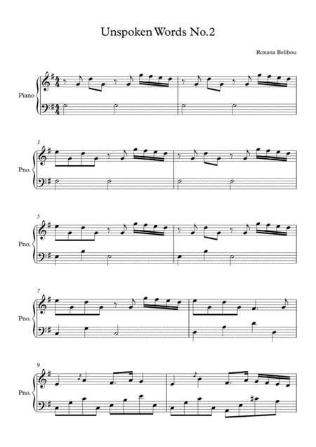 Unspoken Words No 2 Piano Sheet Music