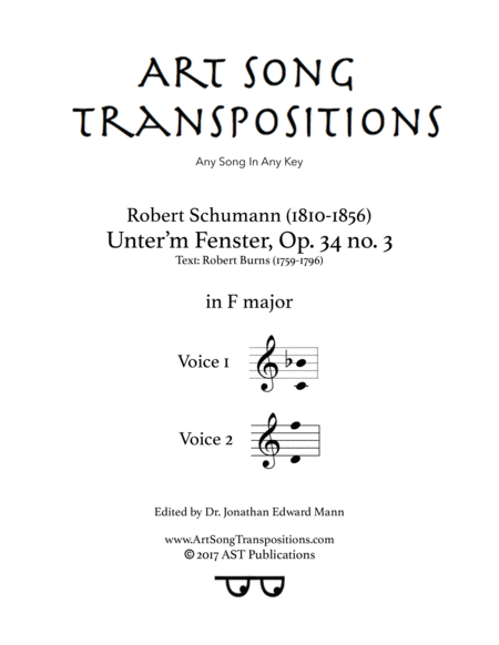 Unter M Fenster Op 34 No 3 F Major Sheet Music