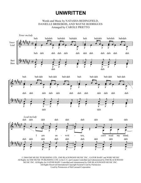 Unwritten Choral Pricing Sheet Music