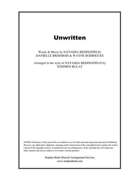 Free Sheet Music Unwritten Natasha Bedingfield Lead Sheet In Original Key Of F