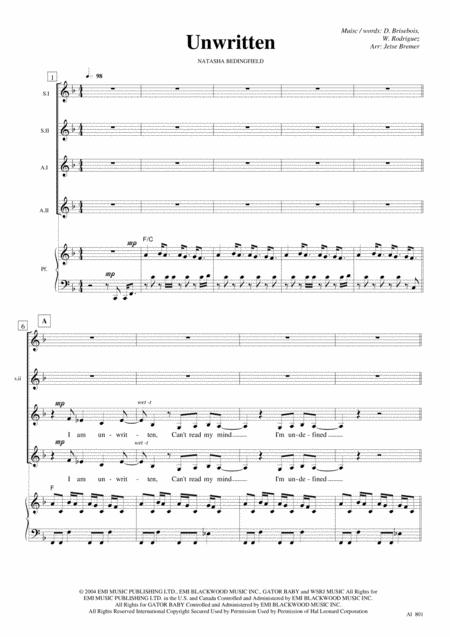 Free Sheet Music Unwritten Ssaa Piano