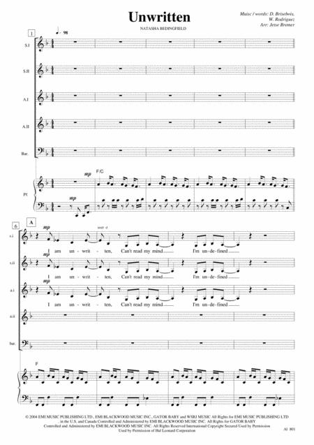 Free Sheet Music Unwritten Ssaabar Piano