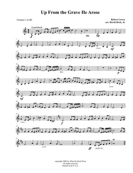 Free Sheet Music Up From The Grave He Arose Trumpet 2