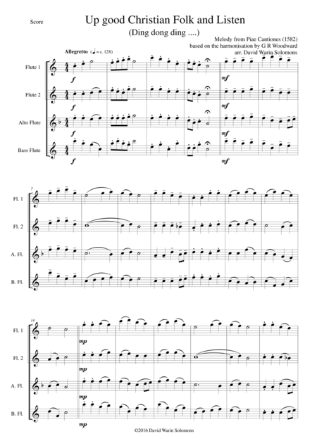 Up Good Christian Folk And Listen Ding Dong Ding For Flute Quartet Sheet Music