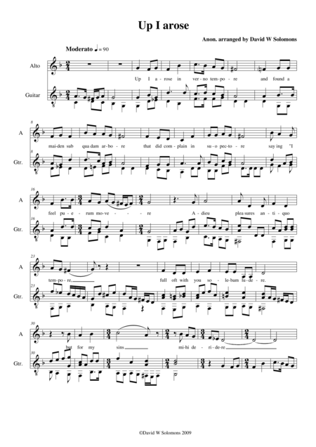 Free Sheet Music Up I Arose In Verno Tempore For Low Voice And Guitar