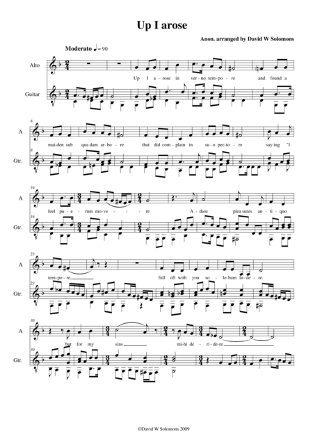 Up I Arose In Verno Tempore For Low Voice And Guitar Sheet Music