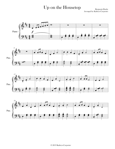 Up On The Housetop Intermediate Piano Sheet Music