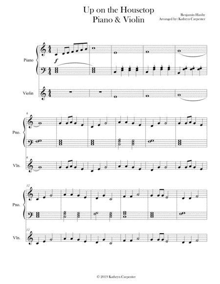 Free Sheet Music Up On The Housetop Piano Violin