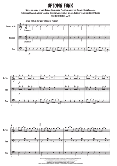 Uptown Funk Brass Trio Sheet Music