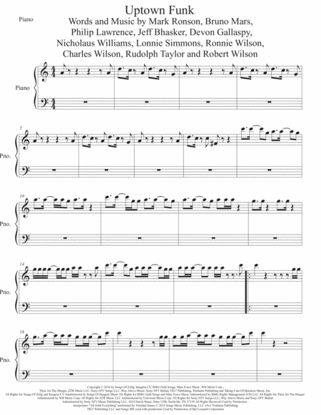 Uptown Funk Easy Key Of C Piano Sheet Music