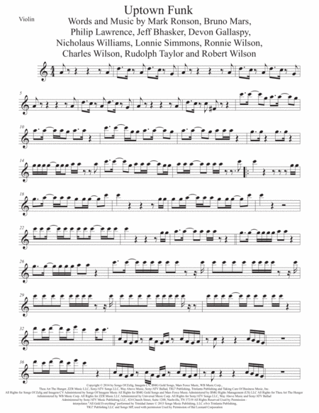 Free Sheet Music Uptown Funk Easy Key Of C Violin