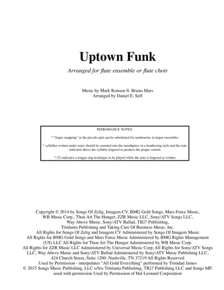 Uptown Funk Flute Choir Sheet Music