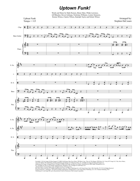 Uptown Funk For Saxophone And Brass Quartets Sheet Music