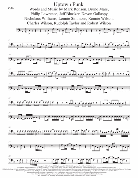 Uptown Funk Original Key Cello Sheet Music