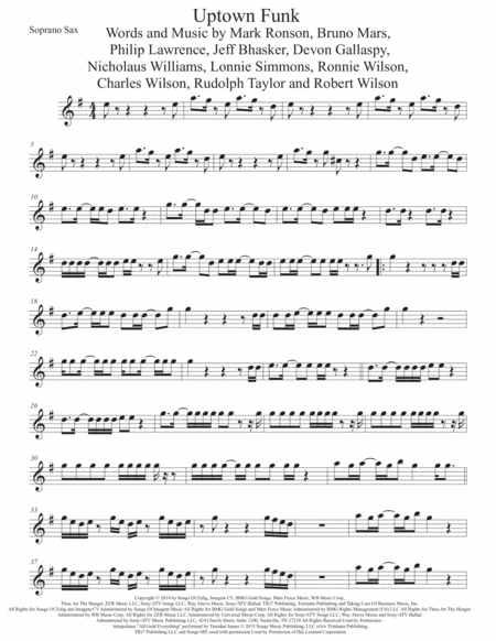 Uptown Funk Original Key Soprano Sax Sheet Music