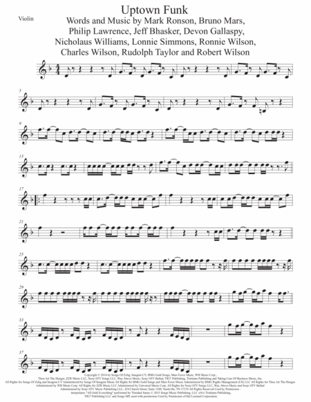 Uptown Funk Original Key Violin Sheet Music