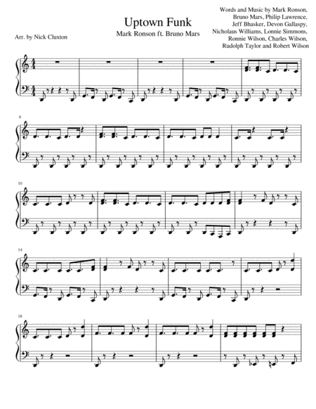 Uptown Funk Piano Easy Sheet Music