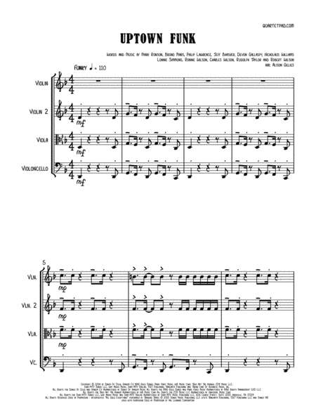 Uptown Funk String Trio Optional Vln2 Or Vla Sheet Music