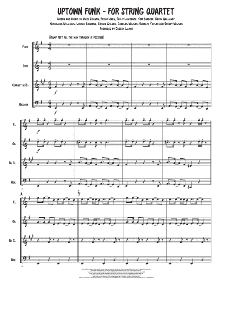 Free Sheet Music Uptown Funk Woodwind Quartet