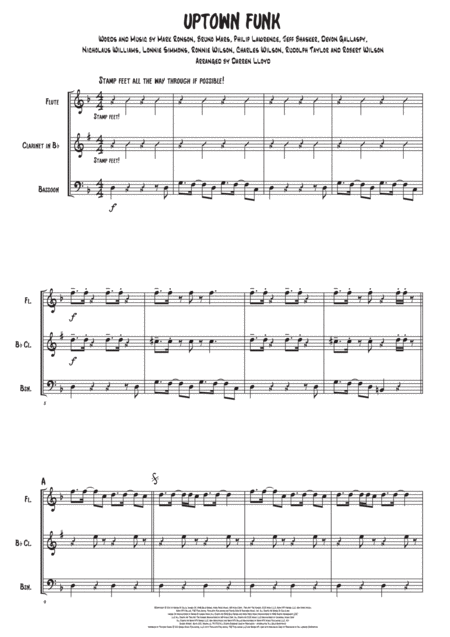 Uptown Funk Woodwind Trio Sheet Music