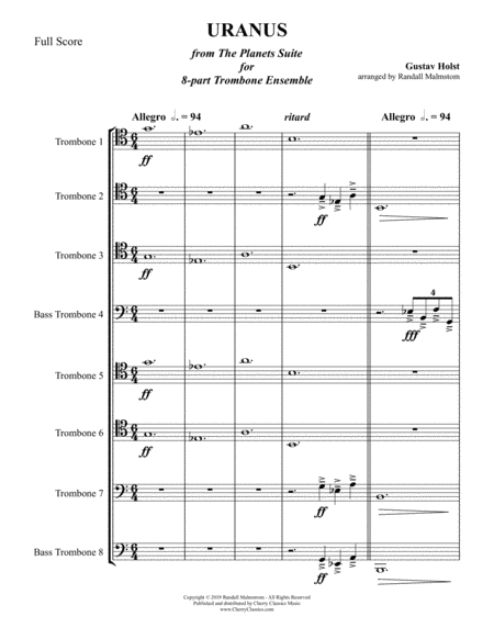 Uranus The Magician From The Planets Suite For 8 Part Trombone Ensemble Sheet Music