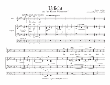 Urlicht Primeval Light For Organ And Alto Mezzo Soprano Sheet Music