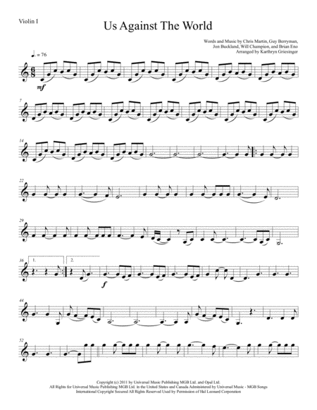 Us Against The World String Quartet Sheet Music