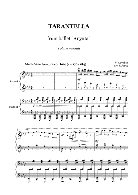 V Gavrilin Tarantella From Ballet Anyuta 1 Piano 4 Hands Sheet Music