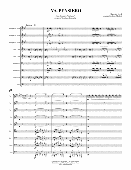 Va Pensiero Chorus Of The Hebrew Slaves From Nabucco For Brass Ensemble Sheet Music