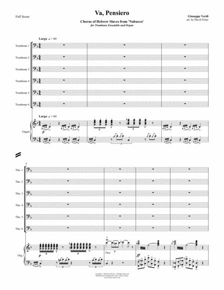 Va Pensiero Chorus Of The Hebrew Slaves From Nabucco For Trombone Ensemble And Organ Sheet Music