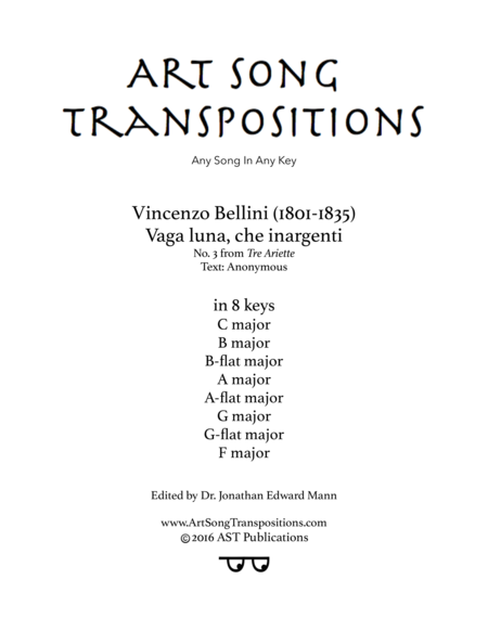 Vaga Luna Che Inargenti In 8 Keys C B B Flat A A Flat G G Flat F Major Sheet Music