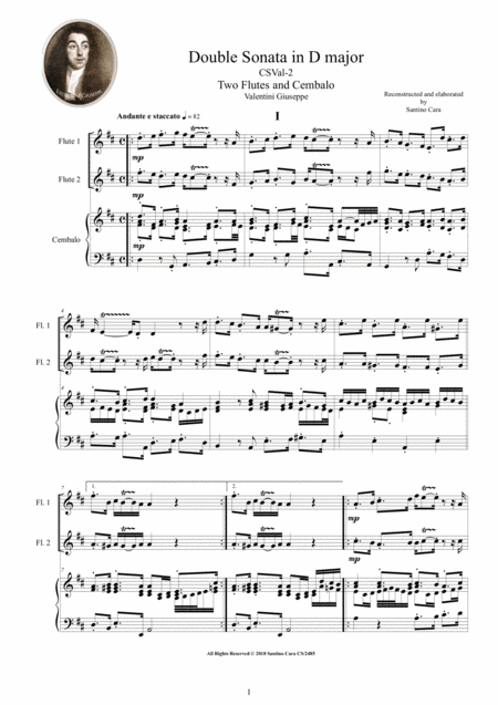 Valentini Double Sonata In D Major Csval 2 For Two Flutes And Cembalo Sheet Music