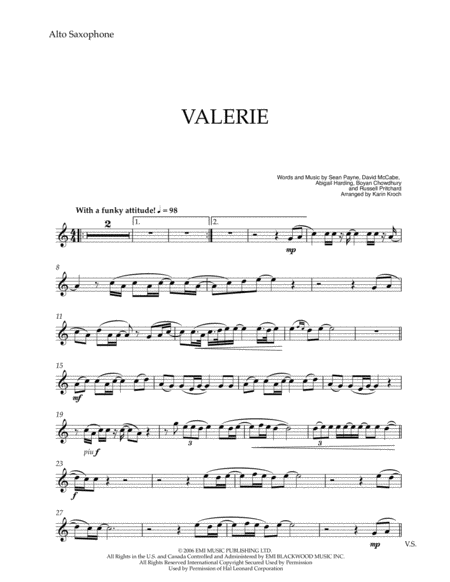 Free Sheet Music Valerie Alto Saxophone With Piano Accompaniment