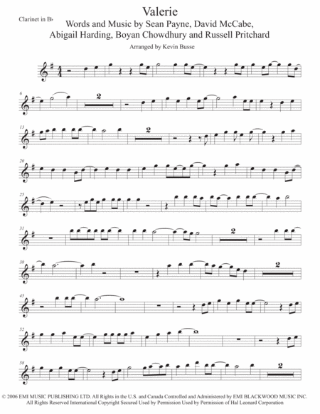 Valerie Clarinet Sheet Music