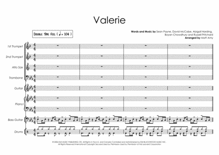 Valerie Double Time Funk Feel Vocal With 4 Horns And Rhythm Section Sheet Music