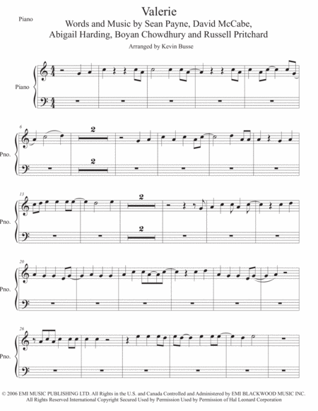 Valerie Easy Key Of C Piano Sheet Music