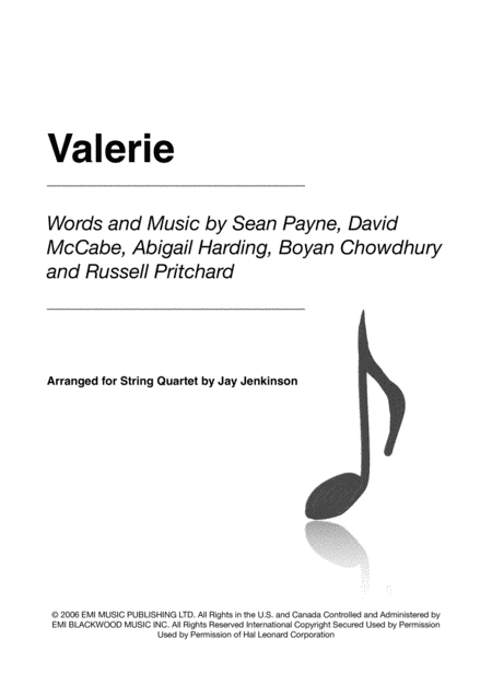 Free Sheet Music Valerie For String Quartet