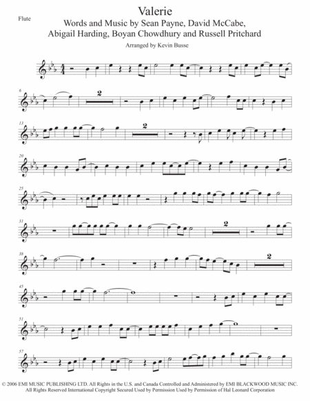 Valerie Original Key Flute Sheet Music