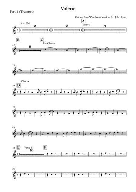 Valerie Wedding Band Arrangement Horns Rhythm Sheet Music