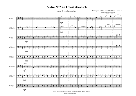 Free Sheet Music Valse N 2 By Chostakovitch For 8 Celli Score And Parts Arrangement By Jean Christophe Masson